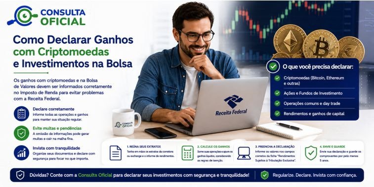 Como Declarar Ganhos com Criptomoedas e Investimentos na Bolsa