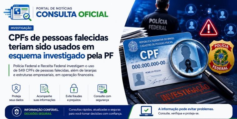 CPFs de pessoas falecidas teriam sido usados em esquema investigado pela PF